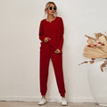 Cross-border Amazon 2020 autumn and winter new style European and American solid color long-sleeved loose casual suit women's home wear pajamas