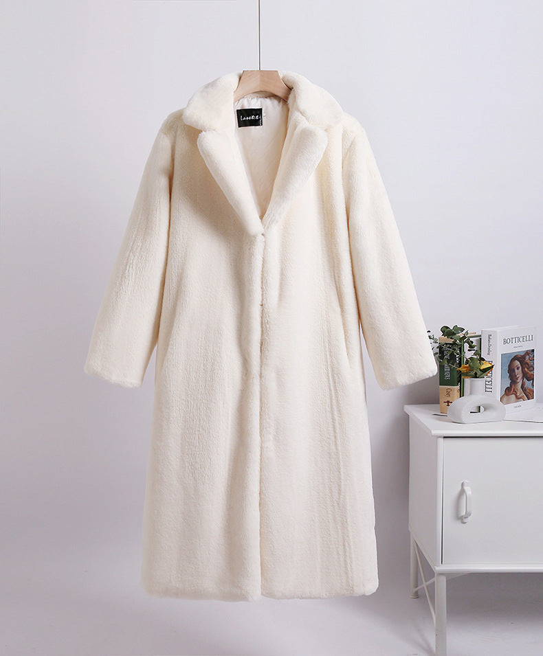 Winter loose mink velvet faux fur stitching mid-length coat furry suit collar women's coat