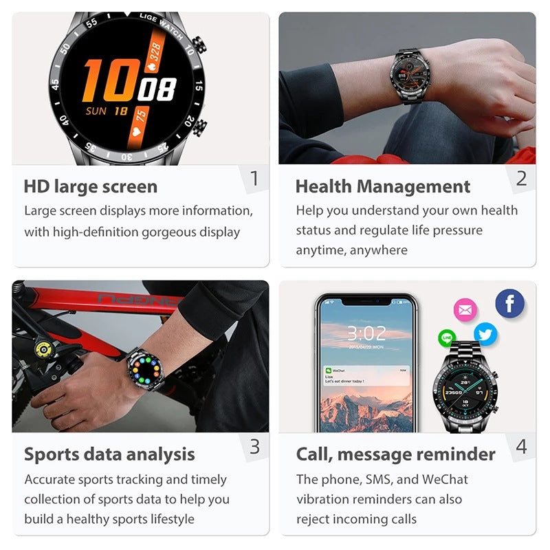 LIGE/Bangwei Multifunctional Smart Watch Bluetooth Call Pedometer Blood Pressure Heart Rate Detection Waterproof Watch