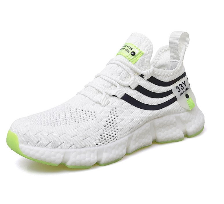 2023 cross-border running shoes men's soft sole men's and women's flying woven mesh sports shoes men's breathable popcorn sole men's shoes aliexpress