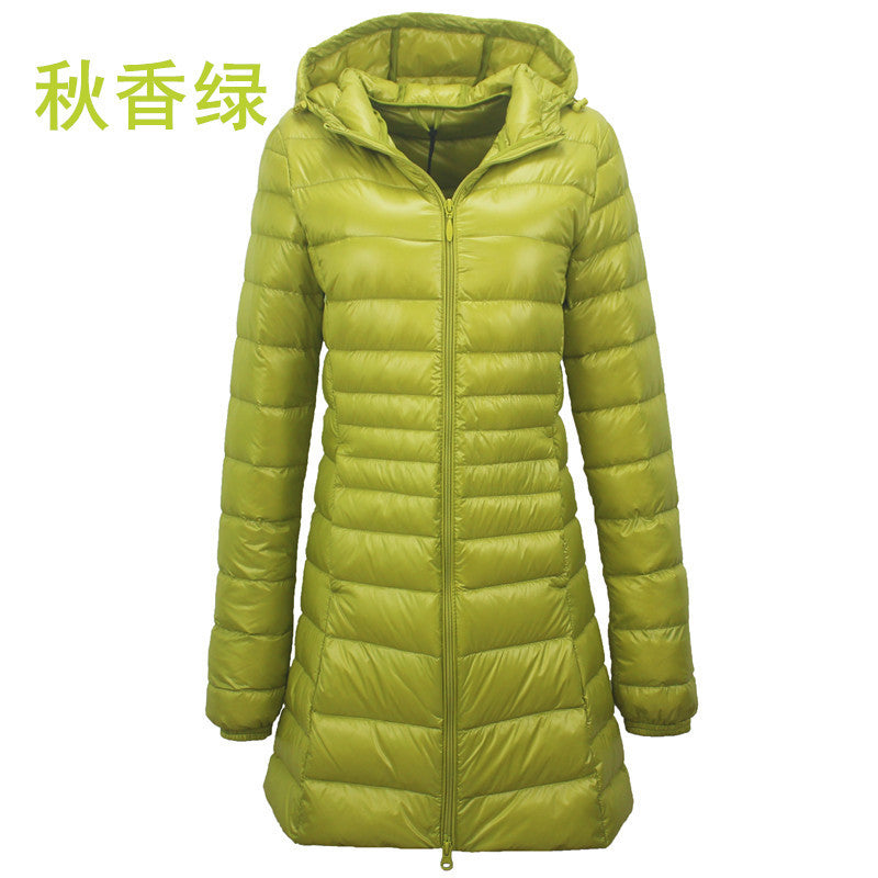 Cross-border women's clothing autumn and winter hooded down jackets plus size light and thin slim-fit mid-length women's jacket S-7XL