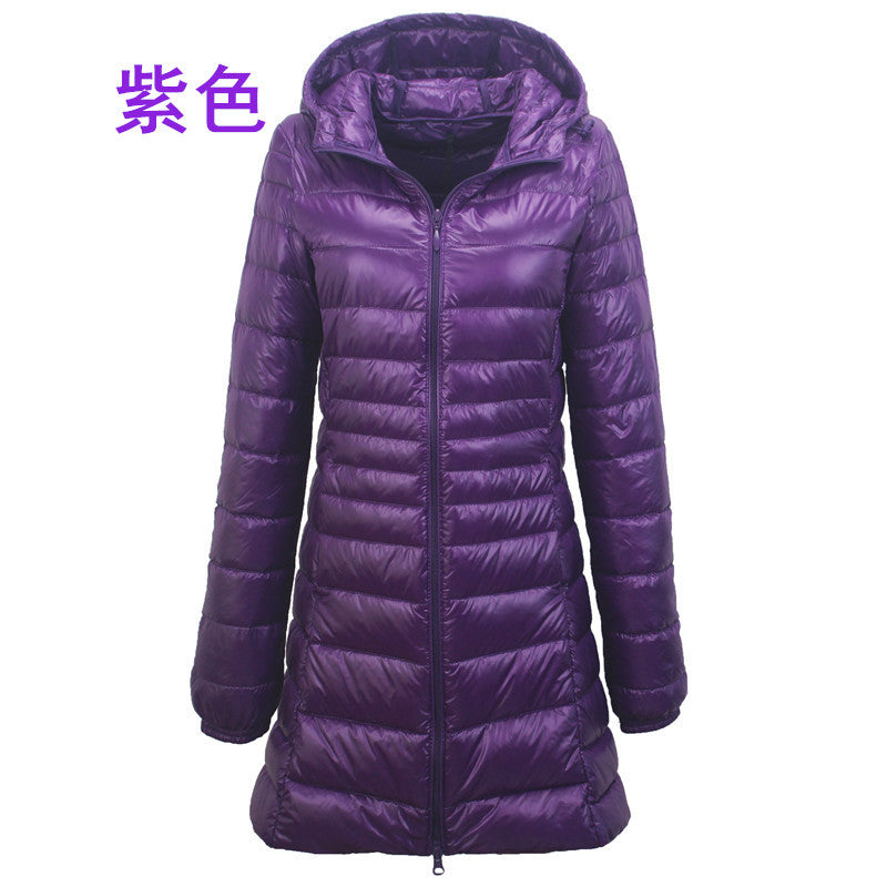 Cross-border women's clothing autumn and winter hooded down jackets plus size light and thin slim-fit mid-length women's jacket S-7XL