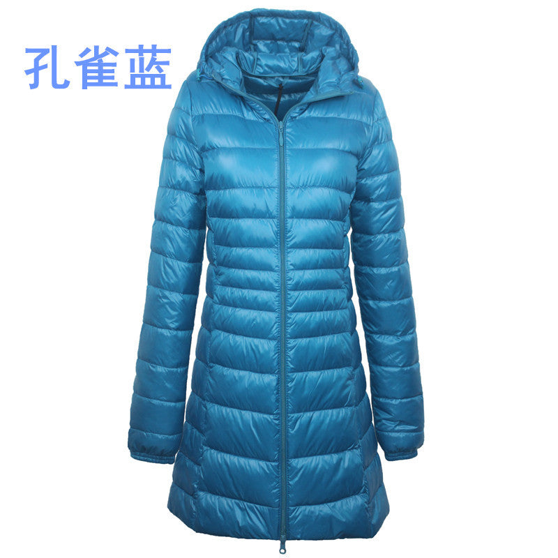 Cross-border women's clothing autumn and winter hooded down jackets plus size light and thin slim-fit mid-length women's jacket S-7XL