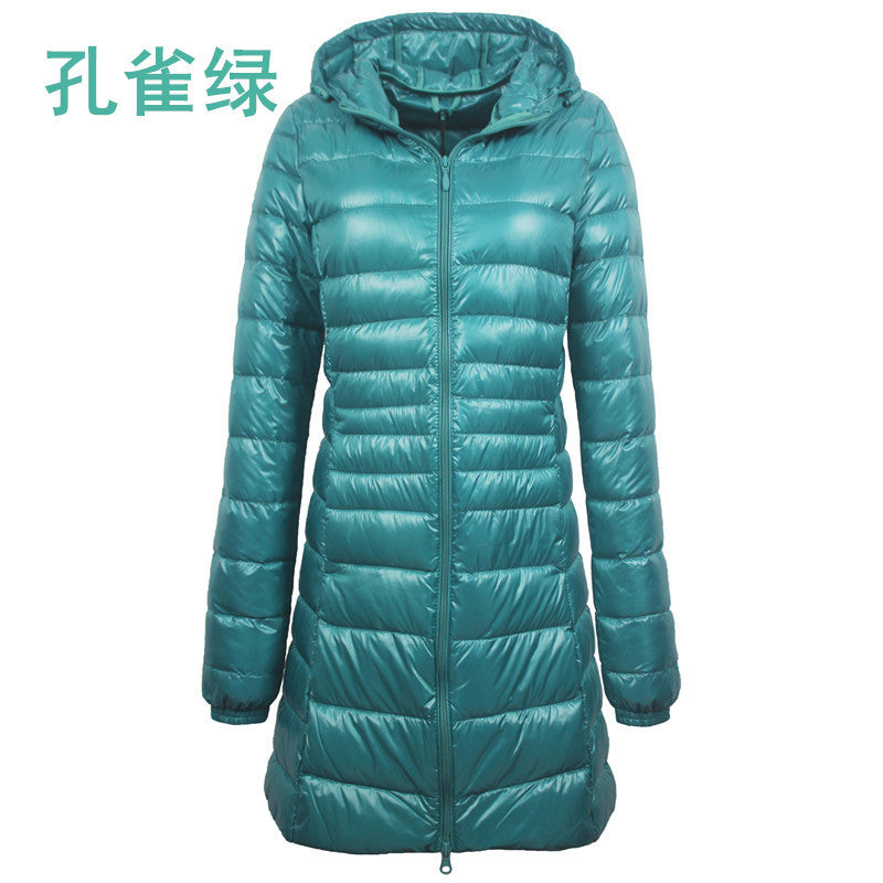 Cross-border women's clothing autumn and winter hooded down jackets plus size light and thin slim-fit mid-length women's jacket S-7XL