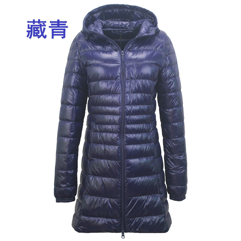 Cross-border women's clothing autumn and winter hooded down jackets plus size light and thin slim-fit mid-length women's jacket S-7XL