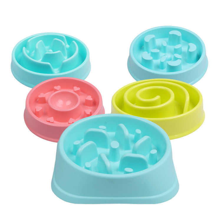 Pet slow food bowl, dog puzzle anti-choking bowl, no food bowl, PP candy color non-slip dog bowl manufacturer spot wholesale