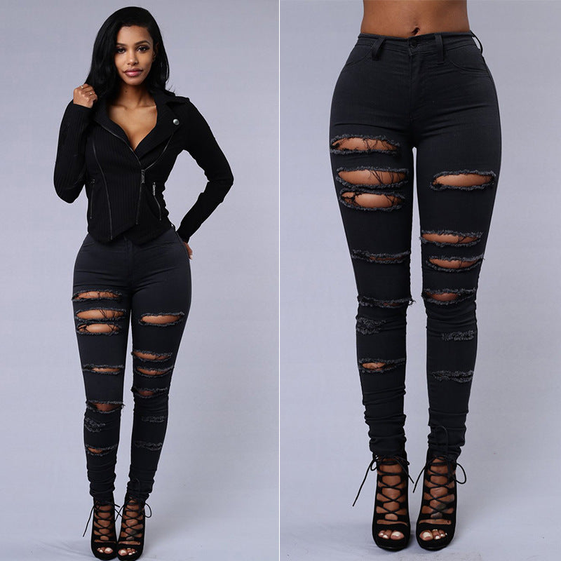 AliExpress wish Amazon ebay new European and American ripped jeans women's pencil pants women's jeans