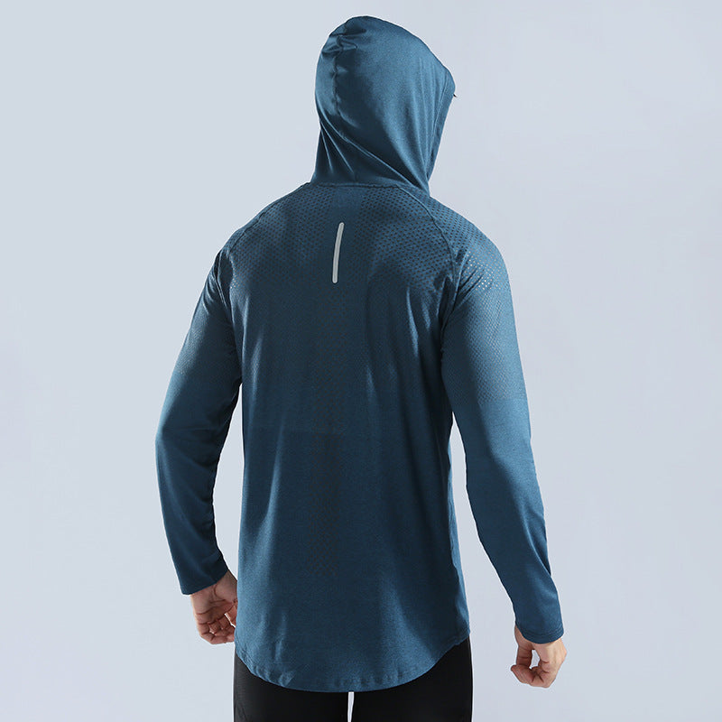 Men's autumn and winter hooded sweatshirt pullover high elastic quick-drying fitness clothes running training clothes sportswear long-sleeved T-shirt 10857