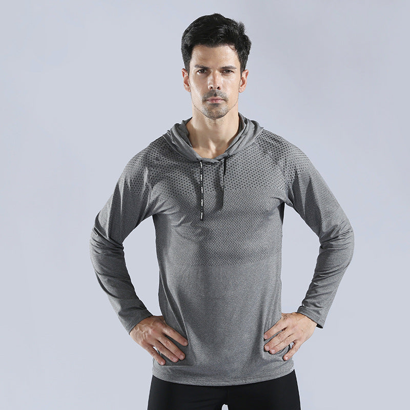 Men's autumn and winter hooded sweatshirt pullover high elastic quick-drying fitness clothes running training clothes sportswear long-sleeved T-shirt 10857