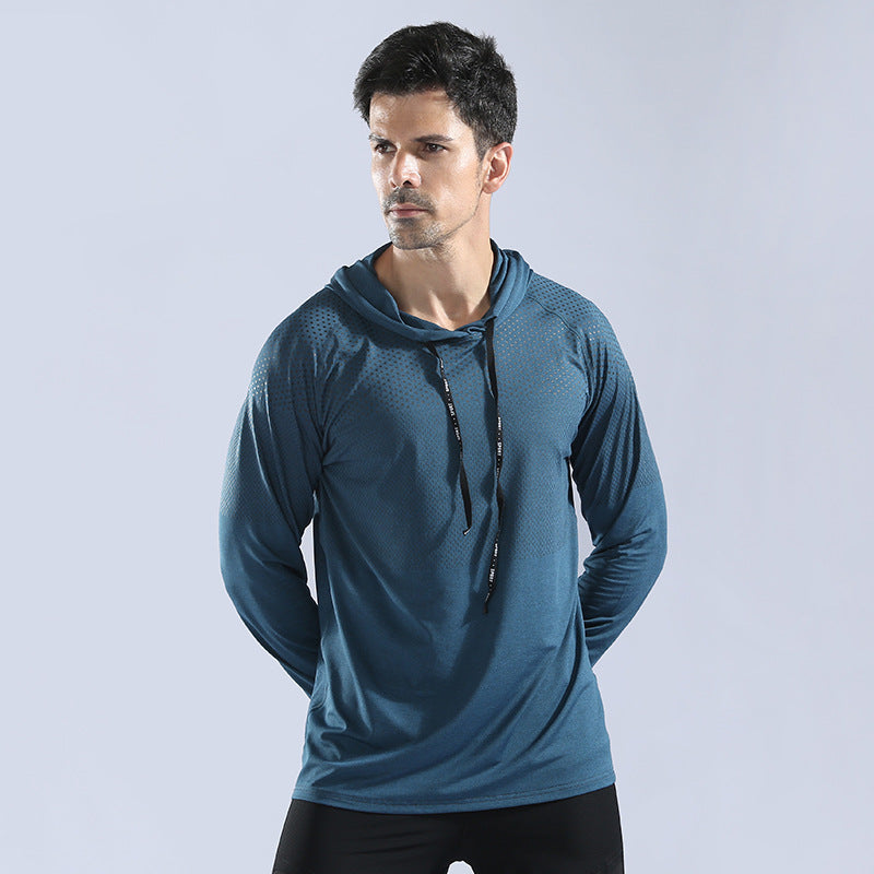 Men's autumn and winter hooded sweatshirt pullover high elastic quick-drying fitness clothes running training clothes sportswear long-sleeved T-shirt 10857