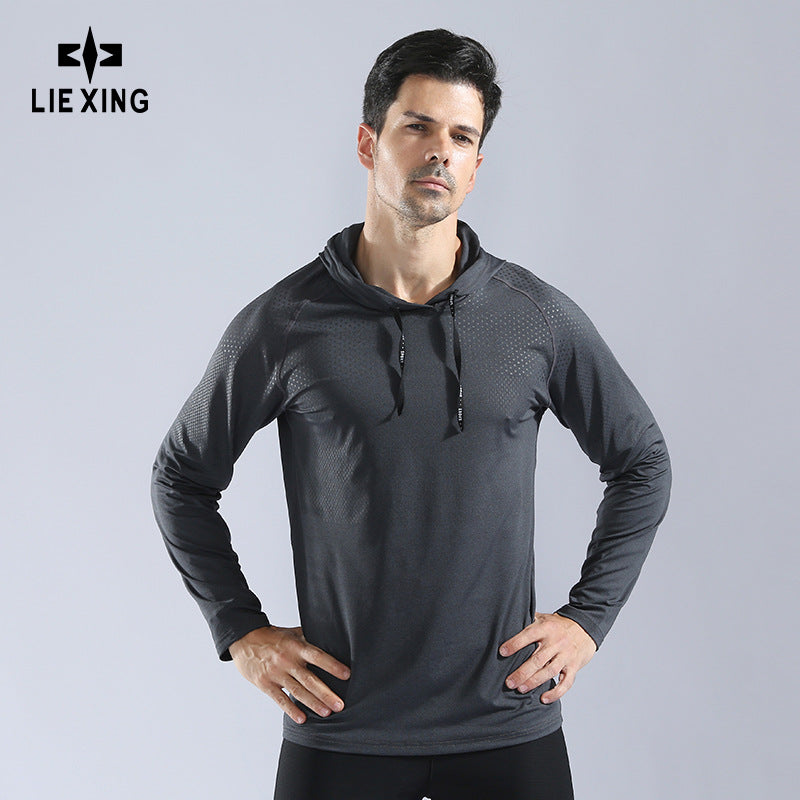 Men's autumn and winter hooded sweatshirt pullover high elastic quick-drying fitness clothes running training clothes sportswear long-sleeved T-shirt 10857