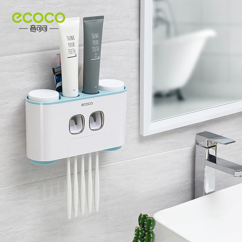 ECOCO Wall-mount Toothbrush Holder Auto Squeezing Toothpaste Dispenser Toothbrush Toothpaste Cup Storage Bathroom Accessories