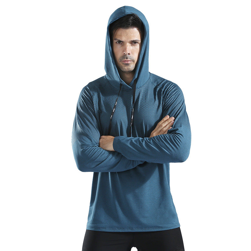 Men's autumn and winter hooded sweatshirt pullover high elastic quick-drying fitness clothes running training clothes sportswear long-sleeved T-shirt 10857