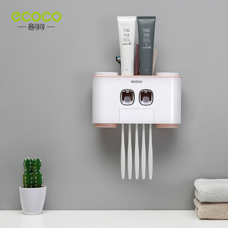 ECOCO Wall-mount Toothbrush Holder Auto Squeezing Toothpaste Dispenser Toothbrush Toothpaste Cup Storage Bathroom Accessories
