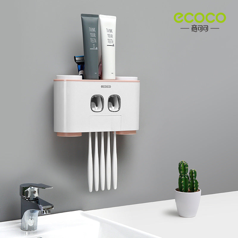 ECOCO Wall-mount Toothbrush Holder Auto Squeezing Toothpaste Dispenser Toothbrush Toothpaste Cup Storage Bathroom Accessories