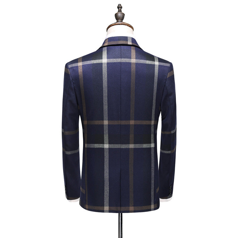 Men's suits wholesale casual suits three-piece Korean style slim fit large size plaid groom dress suit