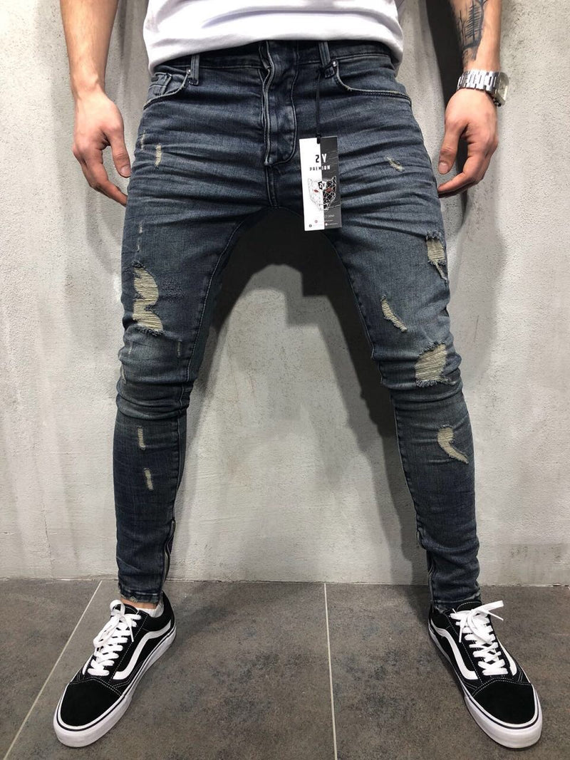 Cross-border men's ripped feet jeans Amazon wish European and American feet zipper jeans new style men