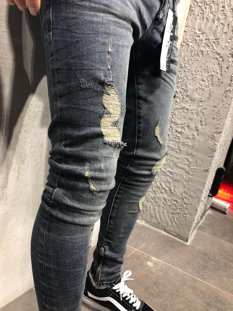 Cross-border men's ripped feet jeans Amazon wish European and American feet zipper jeans new style men