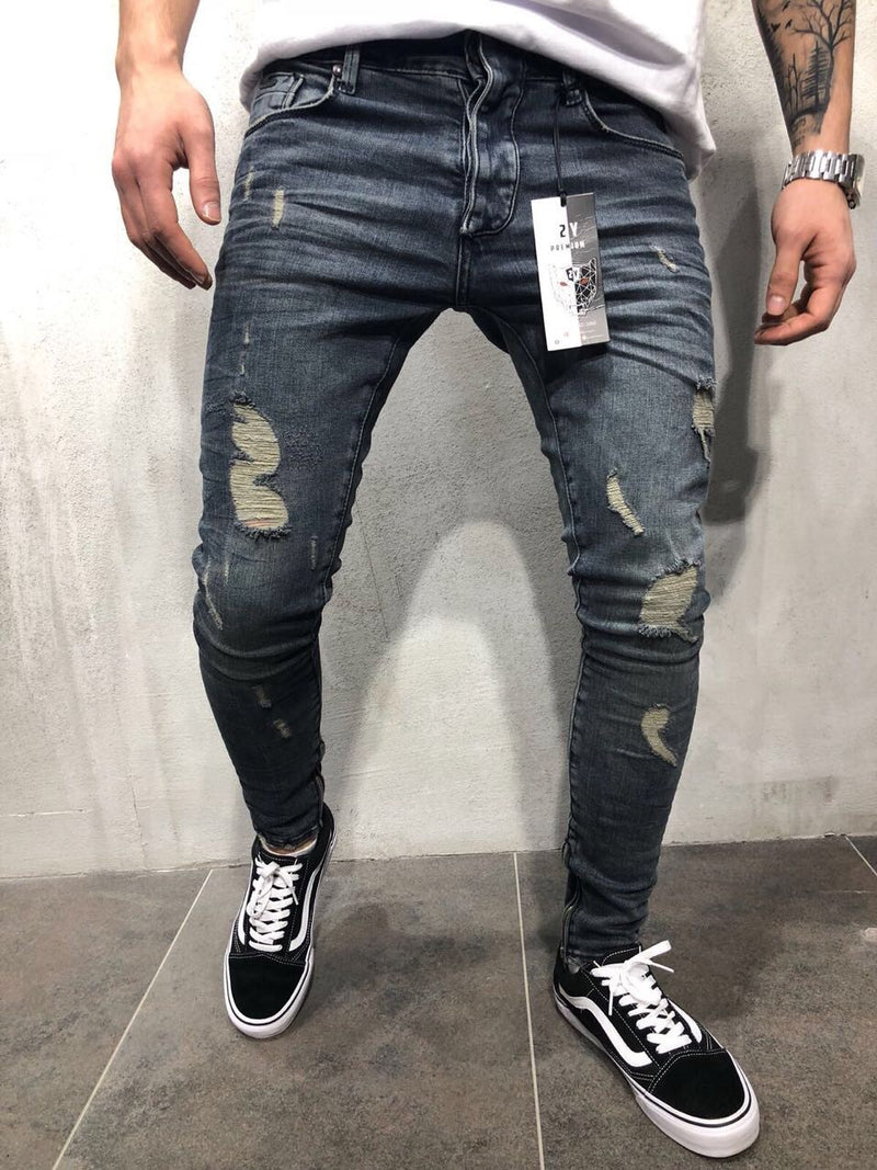 Cross-border men's ripped feet jeans Amazon wish European and American feet zipper jeans new style men