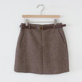 2018 autumn and winter new Korean women's high waist short skirt woolen skirt A-line skirt (with belt)