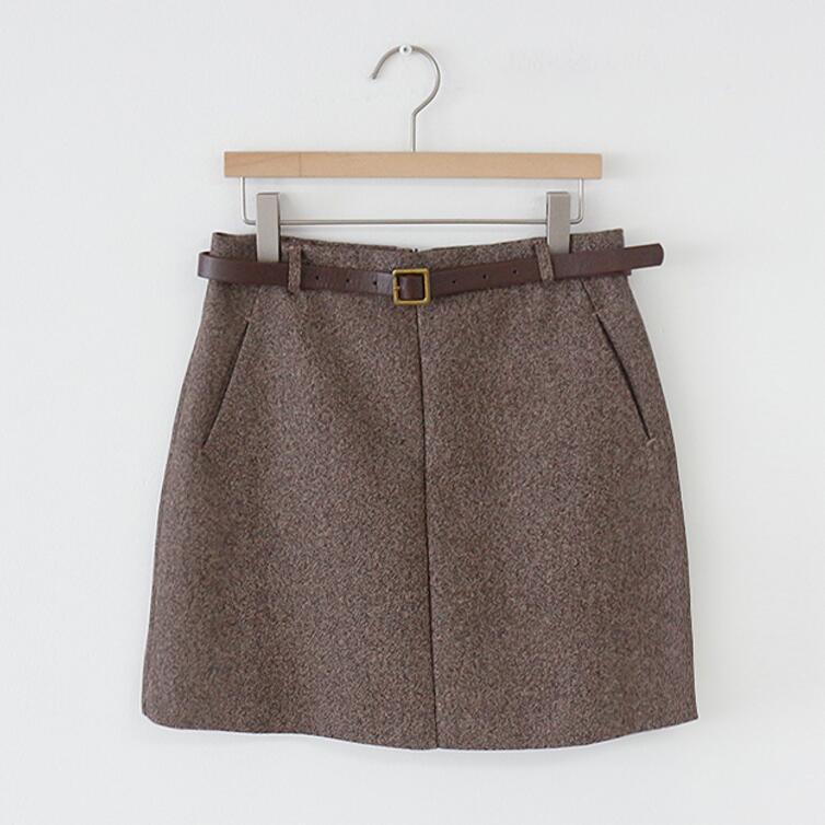 2018 autumn and winter new Korean women's high waist short skirt woolen skirt A-line skirt (with belt)