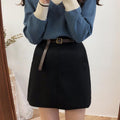 2018 autumn and winter new Korean women's high waist short skirt woolen skirt A-line skirt (with belt)