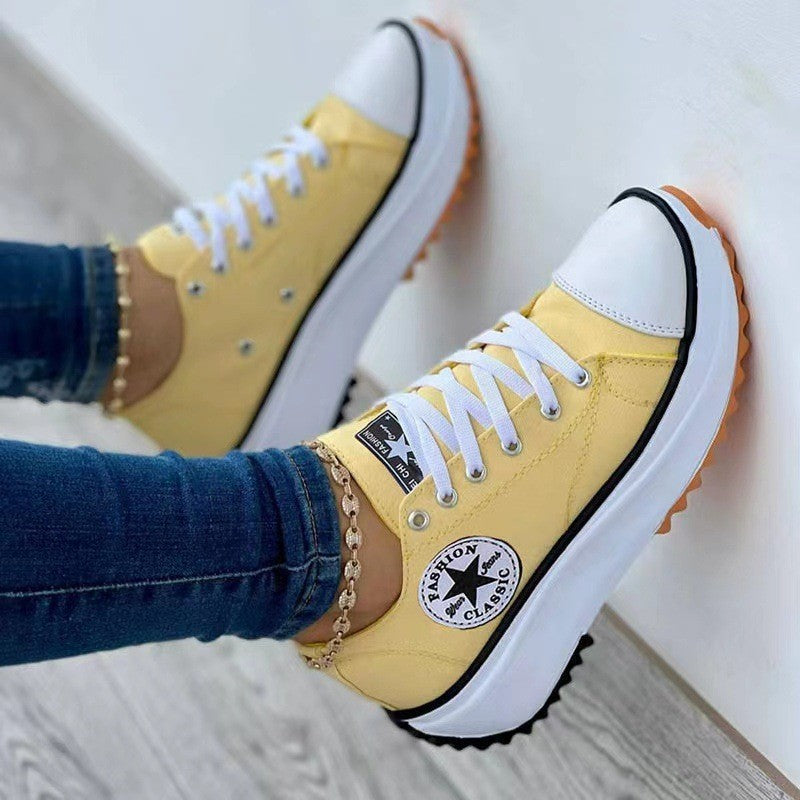 New spring low-top shoes for women thick-soled canvas shoes for women canvas spot platform bottom large size women's shoes