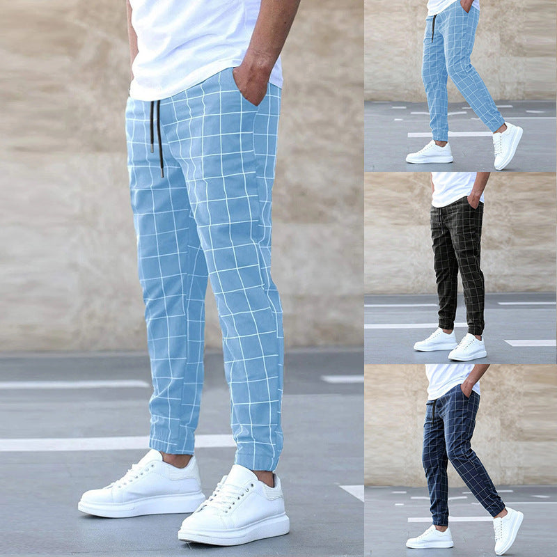 2024 New European and American Amazon Street Fashion Pants Plaid Casual Trousers Fashion Men's Casual Pants Drawstring Pants Wholesale