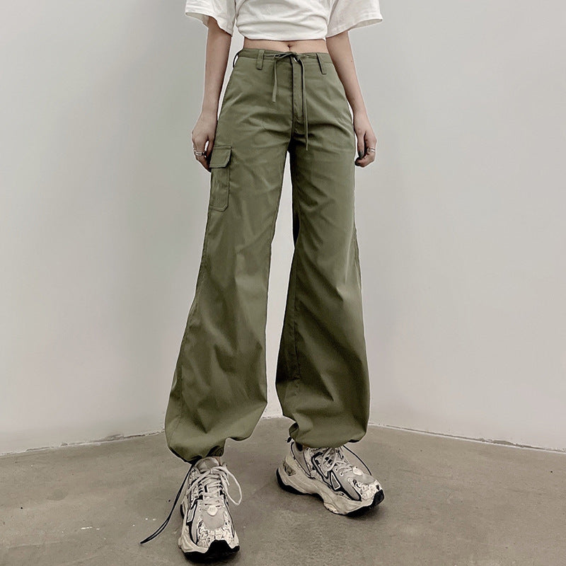 European and American style women's clothing 2022 spring fashion bow tie pocket overalls low waist slim casual leggings