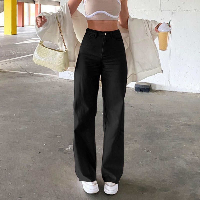 European and American style 2021 new solid color jeans women drape loose and thin high-waist straight-leg pants women casual trousers