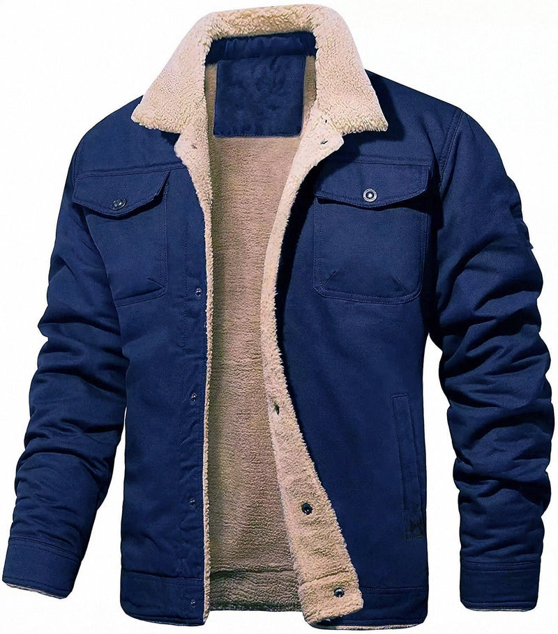 2023 cross-border autumn and winter new men's jackets lamb wool plus velvet cotton workwear casual jackets for men