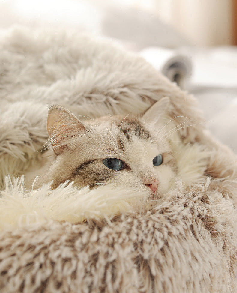 Crystal velvet warm round half-pack cat litter pet kennel deep sleep plush round nest sleeping bag semi-closed cat litter