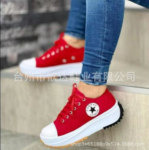 New spring low-top shoes for women thick-soled canvas shoes for women canvas spot platform bottom large size women's shoes