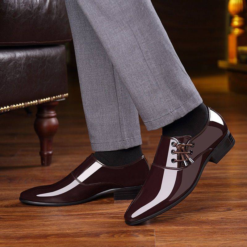 Men's leather shoes business formal shoes spring British Korean style casual bright paint leather shoes youth work trendy leather shoes