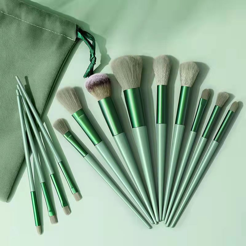 Beauty four seasons green makeup brush set bristles soft 13 blush eye shadow concealer foundation loose powder highlight brush