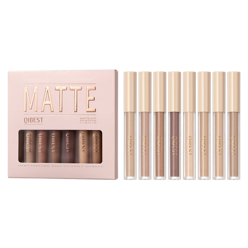 QIBEST Matte Liquid Eyeshadow Mist Modify Face Nude Earth Color Three-dimensional Eye and Cheek Dual-use Set