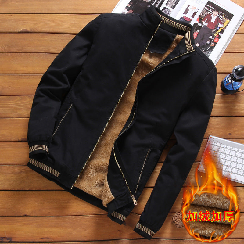 Cross-border supply 2022 winter new men's jacket plus velvet thick Korean version of the slim men's jacket stand collar men's trend