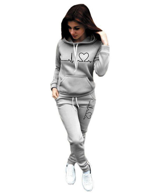 2021 autumn and winter new women's eBay AliExpress wish European and American fashion love printed fleece sports suit women