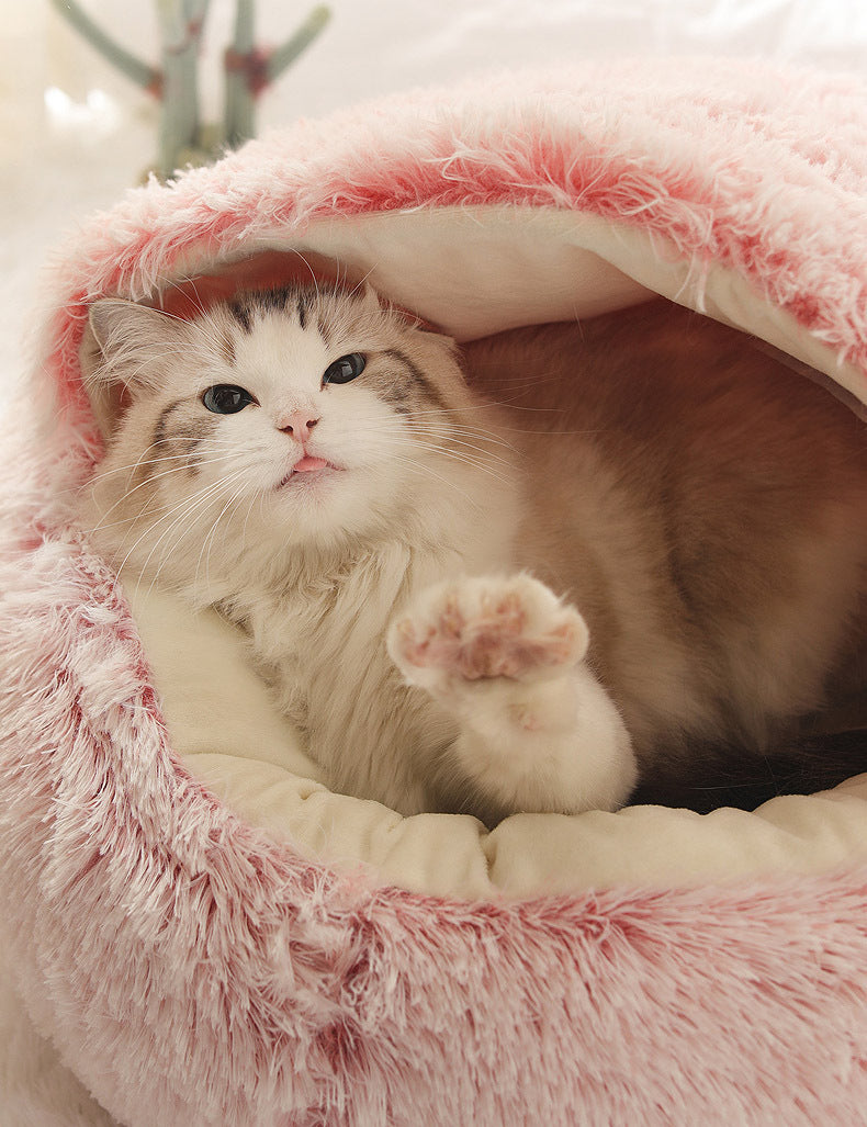 Crystal velvet warm round half-pack cat litter pet kennel deep sleep plush round nest sleeping bag semi-closed cat litter