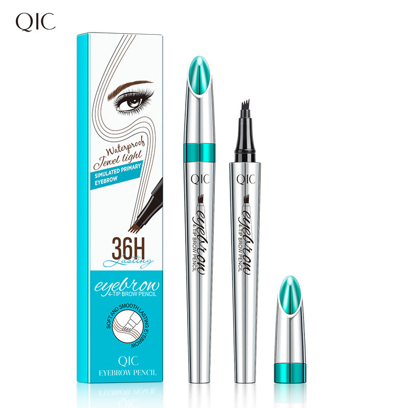 Wholesale QIC four-fork eyebrow pencil waterproof and non-fading simulation four-claw liquid wild water eyebrow pencil beauty makeup cross-border makeup