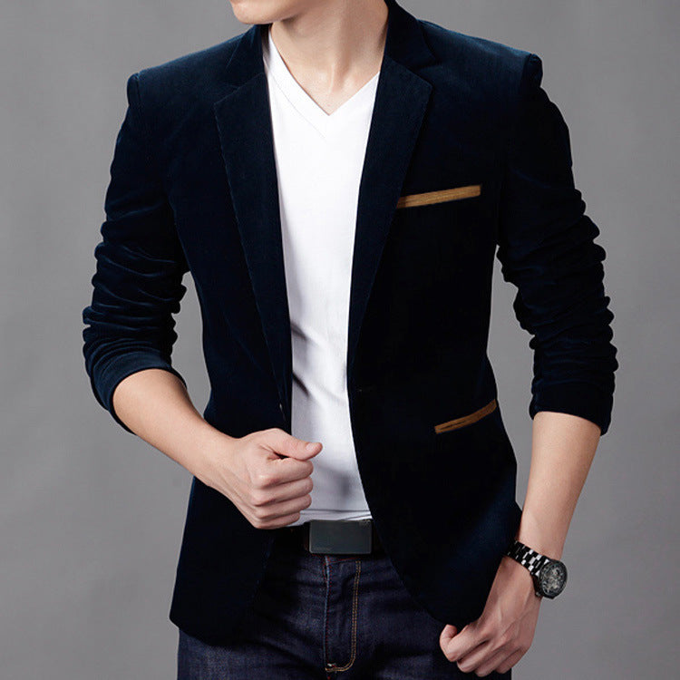 New Korean business casual suit for autumn and winter men's youth fashion slim corduroy suit small suit