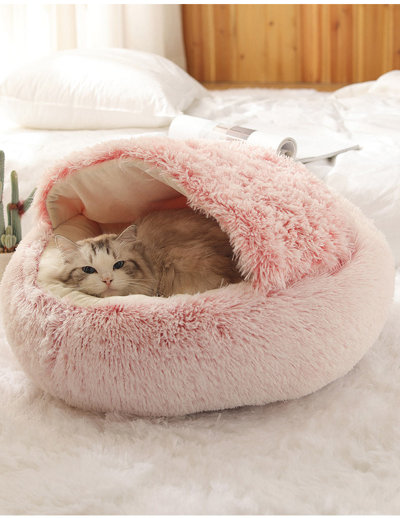 Crystal velvet warm round half-pack cat litter pet kennel deep sleep plush round nest sleeping bag semi-closed cat litter