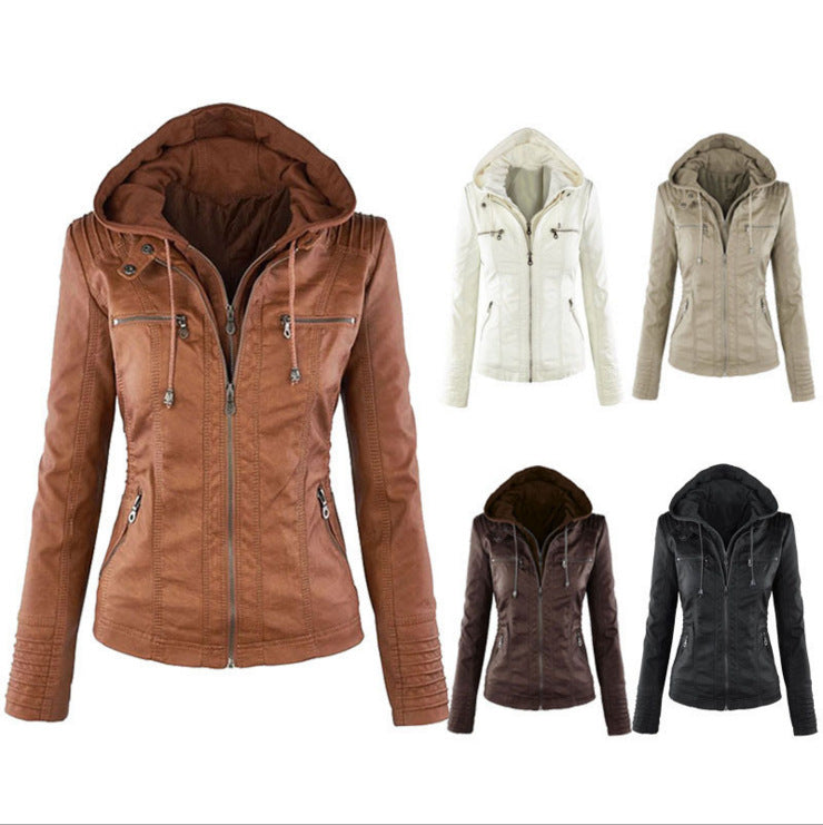 Jacket Women Euro Hood zipper coat Leather clothing