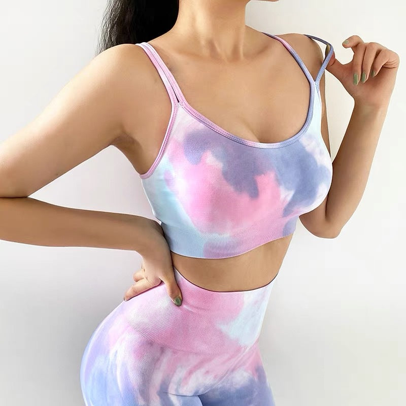 AliExpress European and American ins hot tie-dye yoga suit sexy seamless knitted fitness sports tight suit female
