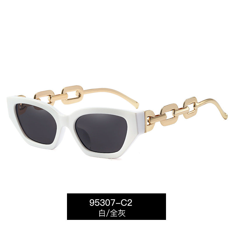 95307 European and American cross-border new trend small frame sunglasses personality chain temples tide shot sunshade sunglasses female