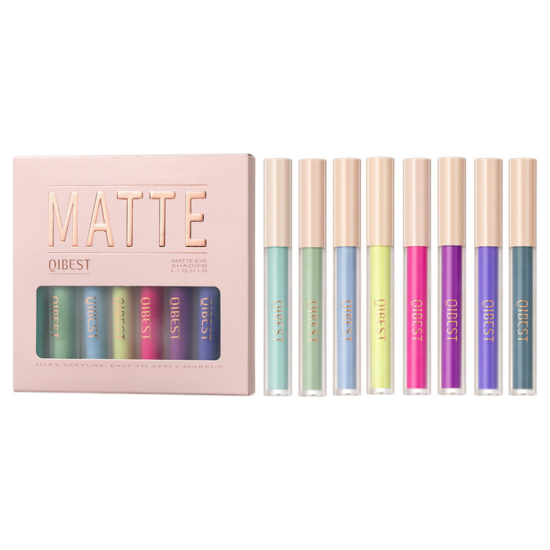 QIBEST Matte Liquid Eyeshadow Mist Modify Face Nude Earth Color Three-dimensional Eye and Cheek Dual-use Set