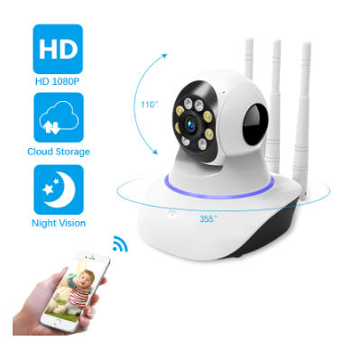 3 antenna bald head strong shaking head machine 355 degree rotating pan/tilt home security monitoring wireless wifi night vision camera