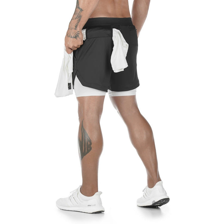 Cross-border summer sports shorts men's double-layer quick-drying breathable squat jogging exercise casual pants basketball five-point pants