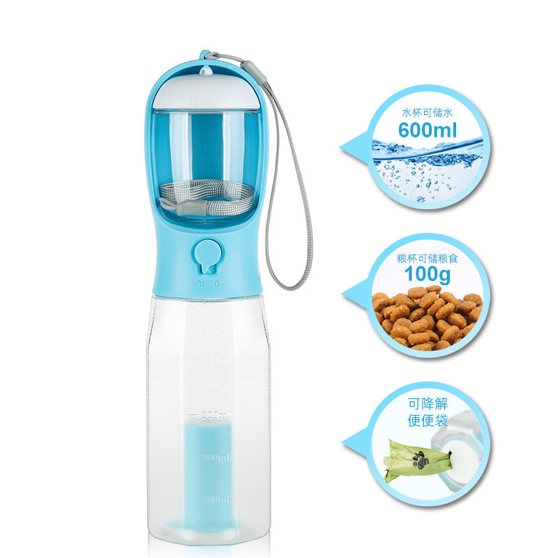 The new three-in-one pet dog accompanying cup portable drinking water dog food garbage bag one multifunctional water cup kettle