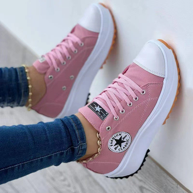 New spring low-top shoes for women thick-soled canvas shoes for women canvas spot platform bottom large size women's shoes